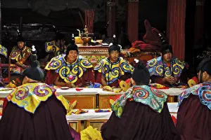 Monks of the black cap order, Tshurpu Convent near Lhasa