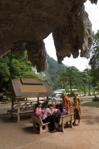 Monks at the entrance to Khlong Phanom National Park