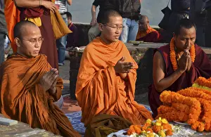 Monks and pilgrims on Vulture Peak