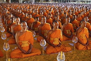 Category Buddhism Prints: Monks sitting in a row meditating
