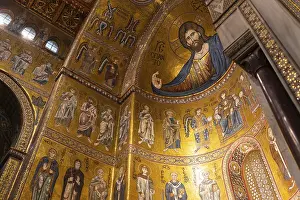 Monreale, Italy - 04.11.2022: Exquisite byzantine mosaics adorning the interior of a historic cathedral