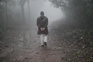 Category Historic EN Prints: Monsoon, man walking on path between forest