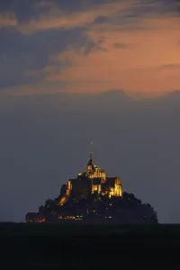 Mont-Saint-Michel at dusk, Benedictine monastery