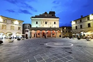 Montefalco Umbria Italy. Piazza del Comune at sunset