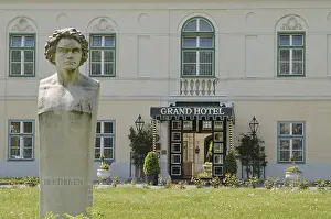 The monument for the composer Beethoven behind the Grand hotel Sauerhof