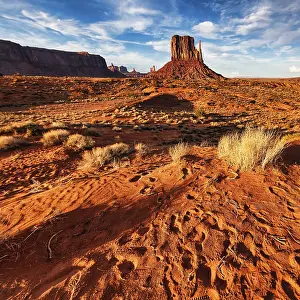Monument Valley, illuminated by the evening sun
