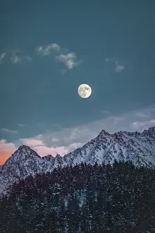 Category Mountain Landscapes Prints: Moon in Laengenfeld Oetztal, Tyrol