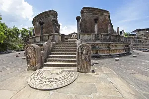 Moonstone at the entrance to the Vatadage in the ruined city of Polonnaruwa