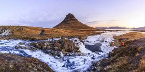 Morning atmosphere at Kirkjufell with waterfall Kirkjufellsfoss