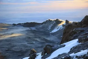 Morning fog in the crater of Mount Kilimanjaro