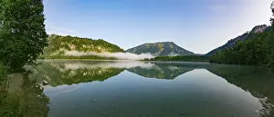 Category Mountain Landscapes Prints: Morning fog at Lake Offensee, Salzkammergut