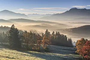 Morning fog, mountains, autumn