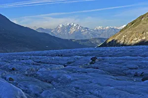 Morning on the jagged ice of the Great Aletsch Glacier