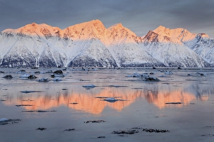 Morning light, mountains, snowy