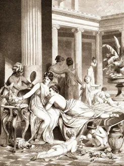 Morning scene in an ancient Greek women's peristyle