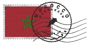 Morocco Marrakesh Stamp with National Flag and Postmark