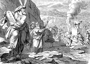 Moses breaks the tablets of the law at the sight of the Golden Calf