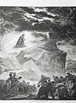 Moses on the Mountain, Historical Illustration in an Old Bible