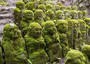 Category Buddhism Prints: Moss-covered stone statues of rakans