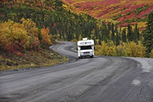 Motorhome driving through the Denali National Park