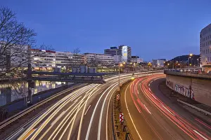 Motorway, modern architecture, river Saar