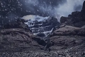 Mount Kailash - holy mountain in the Himalaya during snowfall