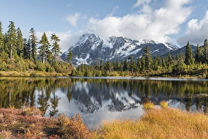Category Mountain Landscapes Prints: Mount Mt. Shuksan with reflection in Picture Lake