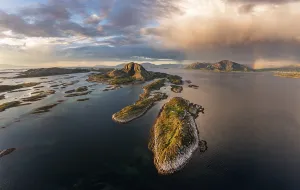 Mount Torghatten with surrounding islands, Bronnoysund, Helgoland, Helgeland coast, Norway, Europe