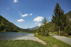 Mountain lake, hiking trail around the lake