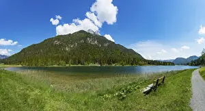 Mountain lake, hiking trail around the lake