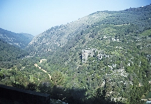 Mountain landscape with ascending road to Beiteddine, Chouf, Lebanon 1998