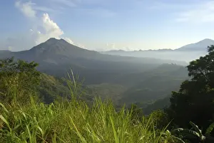 Mountain landscape, extinct volcano Batur and lake