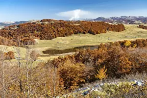 Mountain landscape and the lake Poscensko Jezero in autumn