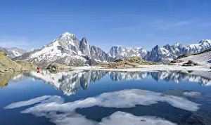 Mountain landscape with mountain lake and ice floe