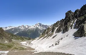 Mountain landscape with snow fields