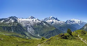 Mountain panorama with glaciated mountain peaks