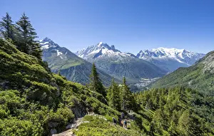Mountain panorama with glaciated mountain peaks