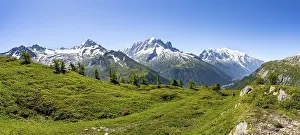 Mountain panorama with glaciated mountain peaks