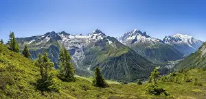 Mountain panorama with glaciated mountain peaks