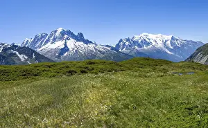 Mountain panorama with glaciated mountain peaks