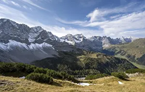 Mountain panorama with steep rocky peaks