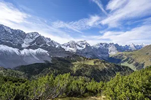 Mountain panorama with steep rocky peaks