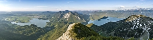 Category Mountain Landscapes Prints: Mountain panorama, view from Herzogstand onto Lake Kochel and Lake Walchensee with Rabenkopf