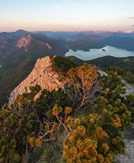 Mountain panorama, view from Herzogstand to Lake Walchen