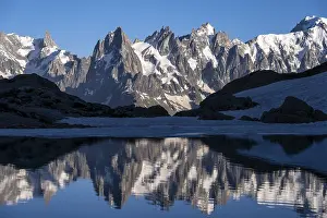 Mountain panorama with water reflection in Lac Blanc