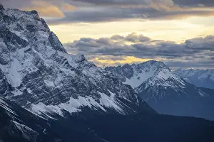 Mountain peak of the Zugspitze with snow in autumn