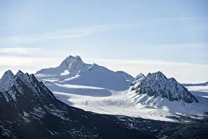 Mountain peaks and glaciers in the morning light