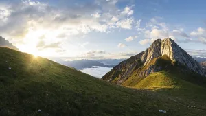 Mountain Predigstein in the Mountain range Wetterstein range in Tyrol Austria at sunrise