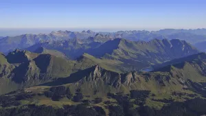 Mountain ranges in the Swiss Alps on a summer morning
