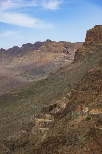 Mountain road at the Degollade de las Yeguas viewpoint with a view of the Barranco de Fataga